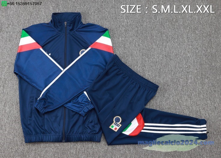 Set Completo Ropa Deportiva Con Cremallera Larga Italia 2024 Blu II Navy Poco Prezzo