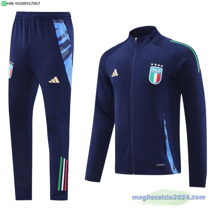 Set Completo Ropa Deportiva Con Cremallera Larga Italia 2024 Blu Navy Poco Prezzo