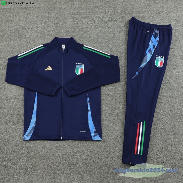 Set Completo Ropa Deportiva Con Cremallera Larga Italia 2024 Blu Navy Poco Prezzo