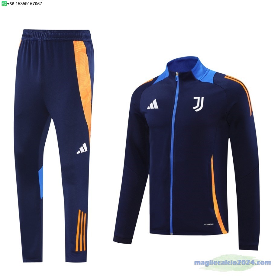 Set Completo Ropa Deportiva Con Cremallera Larga Juventus 2024 2025 Blu Navy Arancione Poco Prezzo