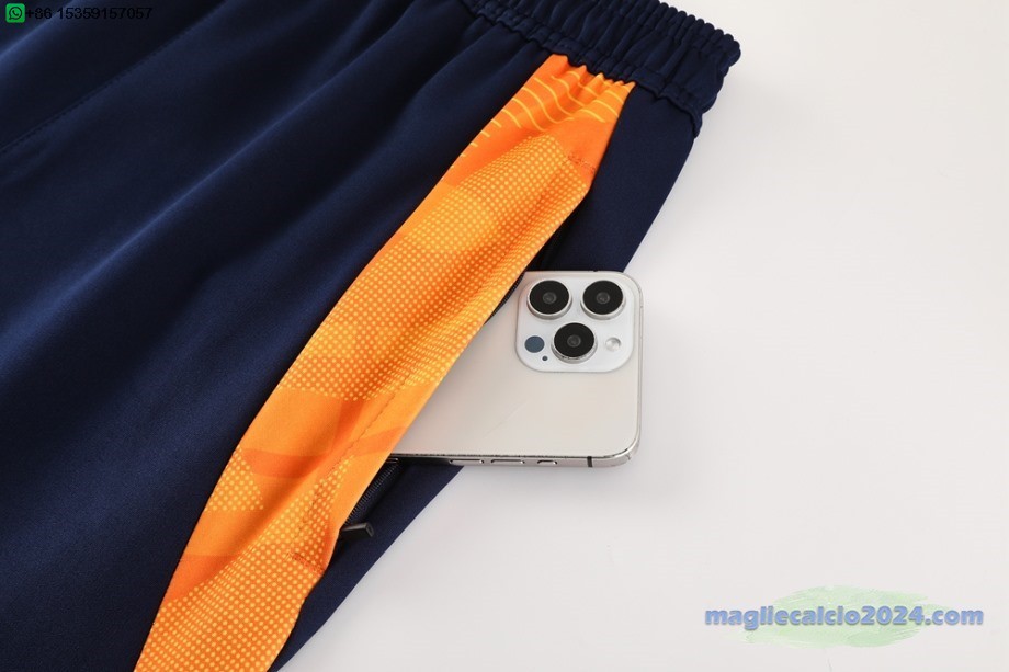 Set Completo Ropa Deportiva Con Cremallera Larga Juventus 2024 2025 Blu Navy Arancione Poco Prezzo