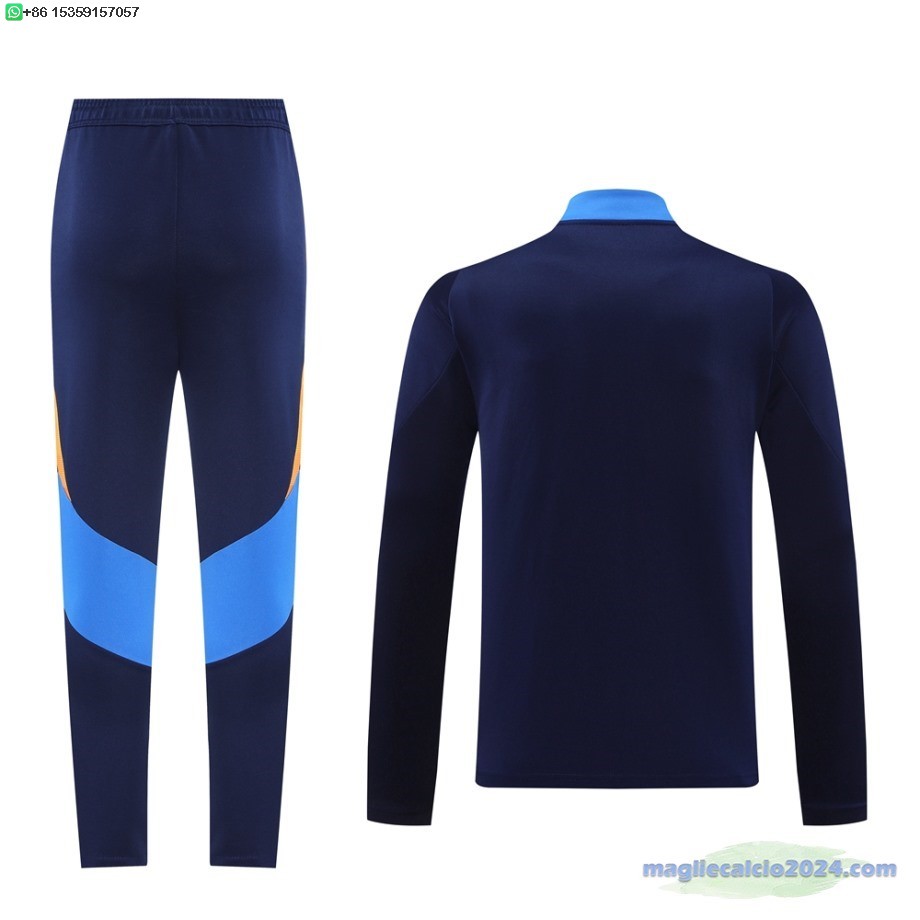 Set Completo Ropa Deportiva Con Cremallera Larga Juventus 2024 2025 Blu Navy Arancione Poco Prezzo