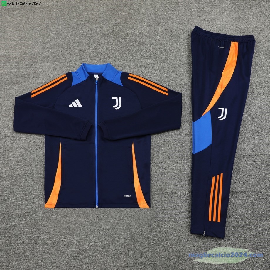 Set Completo Ropa Deportiva Con Cremallera Larga Juventus 2024 2025 Blu Navy Arancione Poco Prezzo