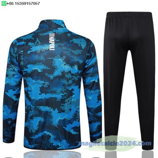 Set Completo Ropa Deportiva Con Cremallera Larga Napoli 2024 2025 Blu I Nero Poco Prezzo