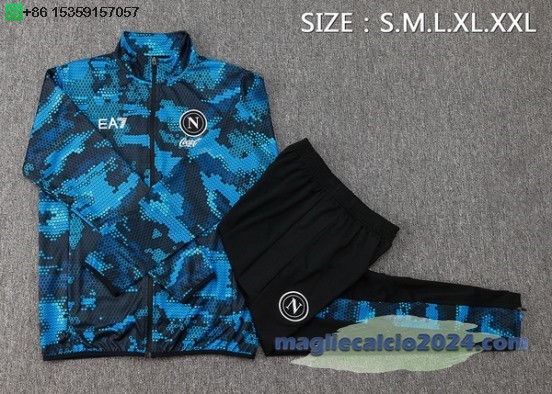 Set Completo Ropa Deportiva Con Cremallera Larga Napoli 2024 2025 Blu I Nero Poco Prezzo