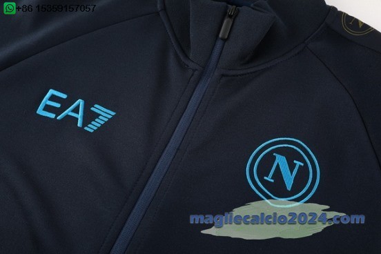 Set Completo Ropa Deportiva Con Cremallera Larga Napoli 2024 2025 Blu Navy Poco Prezzo