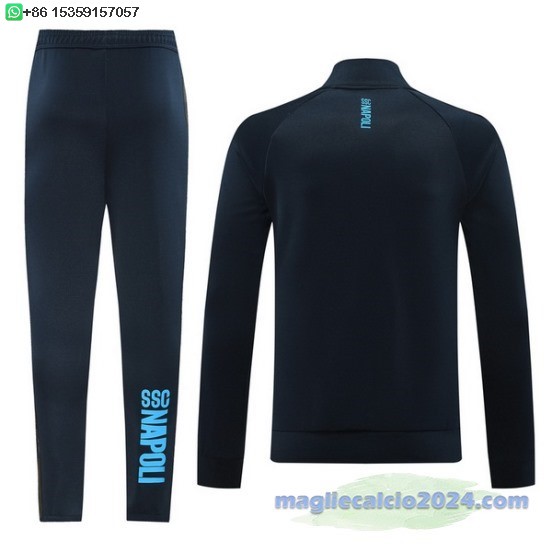 Set Completo Ropa Deportiva Con Cremallera Larga Napoli 2024 2025 Blu Navy Poco Prezzo