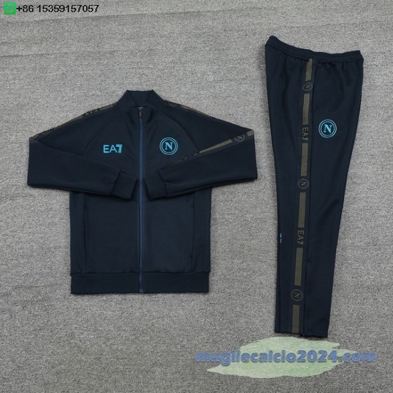 Set Completo Ropa Deportiva Con Cremallera Larga Napoli 2024 2025 Blu Navy Poco Prezzo