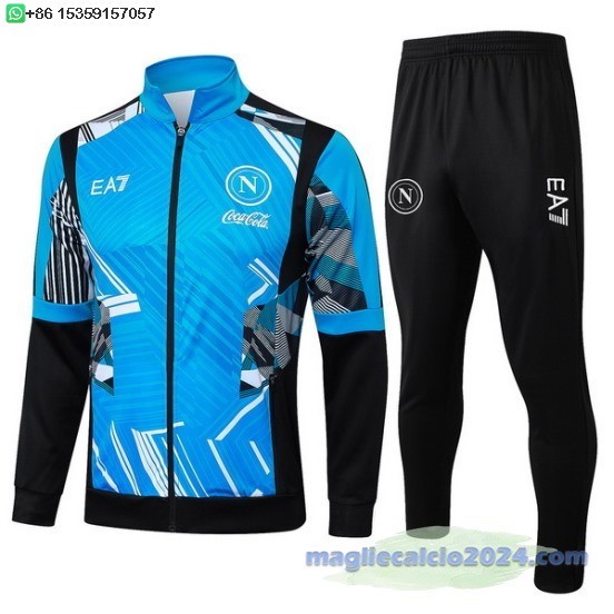 Set Completo Ropa Deportiva Con Cremallera Larga Napoli 2024 2025 Blu Nero Poco Prezzo