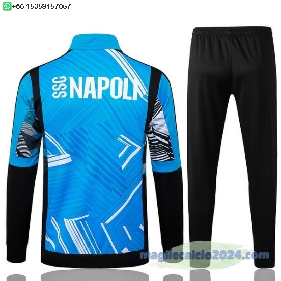 Set Completo Ropa Deportiva Con Cremallera Larga Napoli 2024 2025 Blu Nero Poco Prezzo