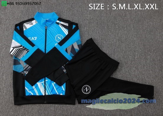 Set Completo Ropa Deportiva Con Cremallera Larga Napoli 2024 2025 Blu Nero Poco Prezzo