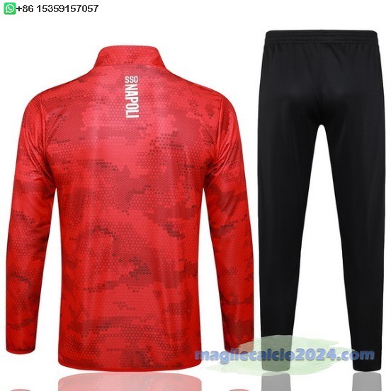 Set Completo Ropa Deportiva Con Cremallera Larga Napoli 2024 2025 Rosso Nero Poco Prezzo