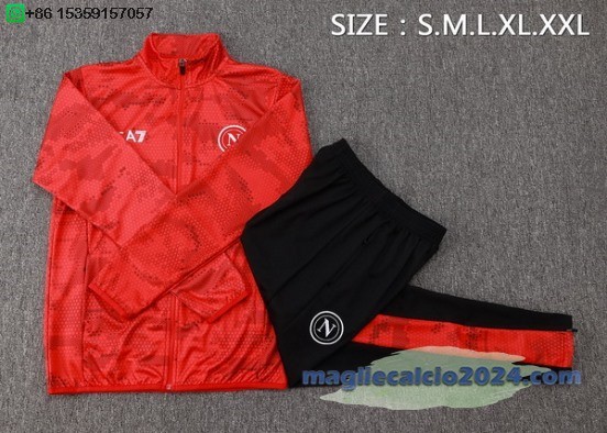 Set Completo Ropa Deportiva Con Cremallera Larga Napoli 2024 2025 Rosso Nero Poco Prezzo