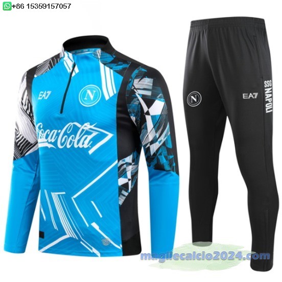 Set Completo Sudadera Formazione Bambino Napoli 2024 2025 Blu III Nero Poco Prezzo