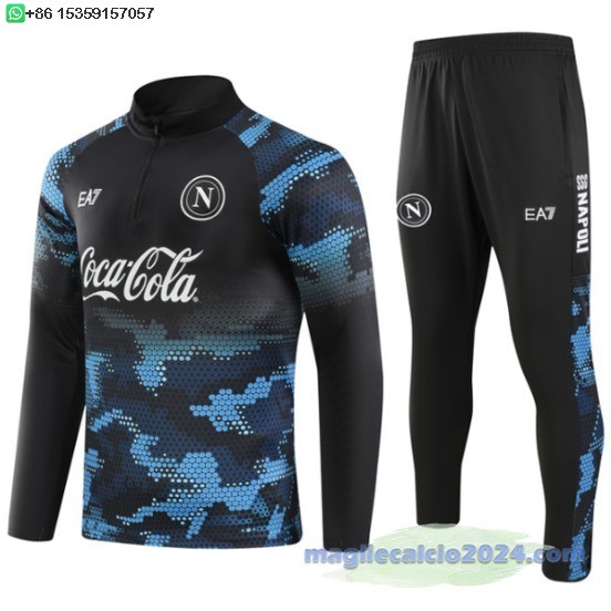 Set Completo Sudadera Formazione Bambino Napoli 2024 2025 Blu I Nero Poco Prezzo