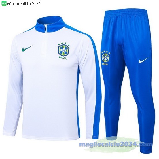 Set Completo Sudadera Formazione Brasilee 2024 Bianco Blu Poco Prezzo