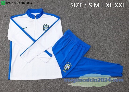 Set Completo Sudadera Formazione Brasilee 2024 Bianco Blu Poco Prezzo