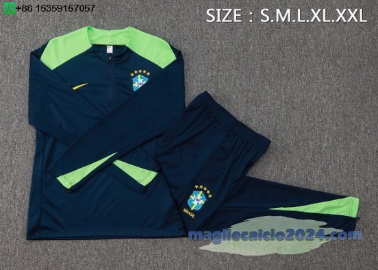 Set Completo Sudadera Formazione Brasilee 2024 Blu Navy I Verde Poco Prezzo
