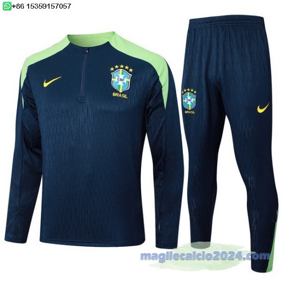 Set Completo Sudadera Formazione Brasilee 2024 Blu Navy Verde Poco Prezzo