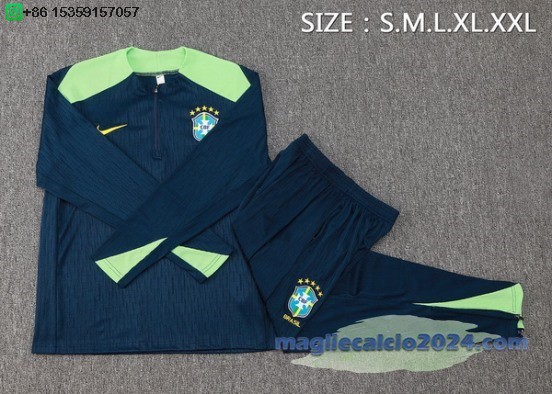 Set Completo Sudadera Formazione Brasilee 2024 Blu Navy Verde Poco Prezzo