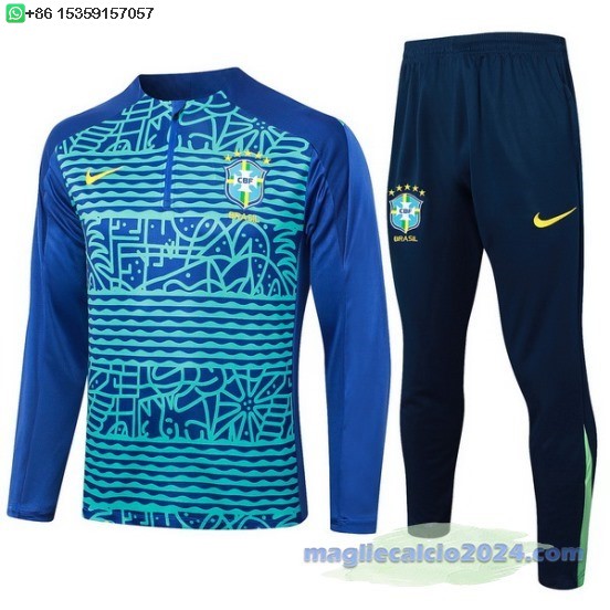 Set Completo Sudadera Formazione Brasilee 2024 Blu Poco Prezzo