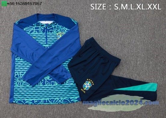 Set Completo Sudadera Formazione Brasilee 2024 Blu Poco Prezzo