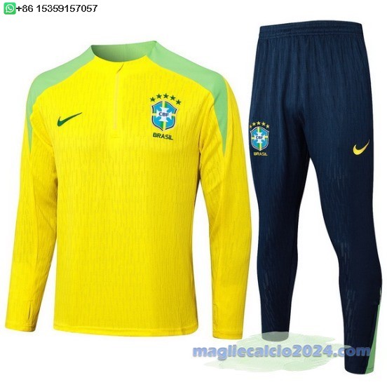 Set Completo Sudadera Formazione Brasilee 2024 Giallo Blu Verde Poco Prezzo