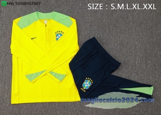 Set Completo Sudadera Formazione Brasilee 2024 Giallo Blu Verde Poco Prezzo