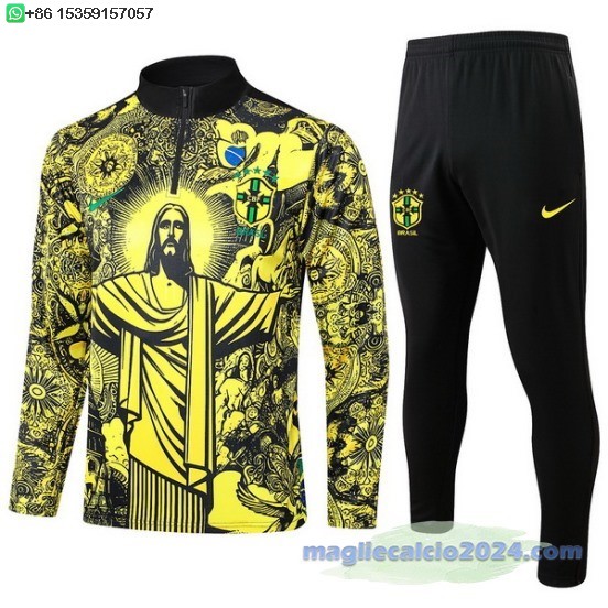 Set Completo Sudadera Formazione Brasilee 2024 Giallo Nero Poco Prezzo