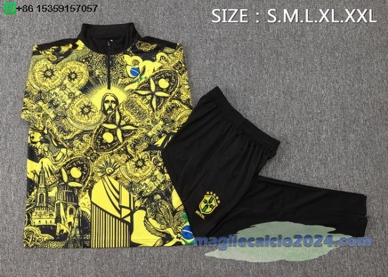 Set Completo Sudadera Formazione Brasilee 2024 Giallo Nero Poco Prezzo