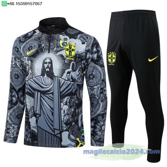 Set Completo Sudadera Formazione Brasilee 2024 Grigio I Nero Poco Prezzo