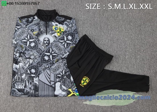 Set Completo Sudadera Formazione Brasilee 2024 Grigio I Nero Poco Prezzo