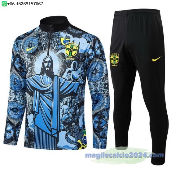 Set Completo Sudadera Formazione Brasilee 2024 Grigio Nero Poco Prezzo