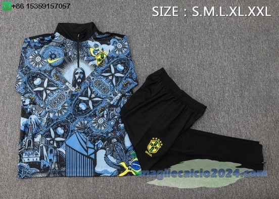 Set Completo Sudadera Formazione Brasilee 2024 Grigio Nero Poco Prezzo