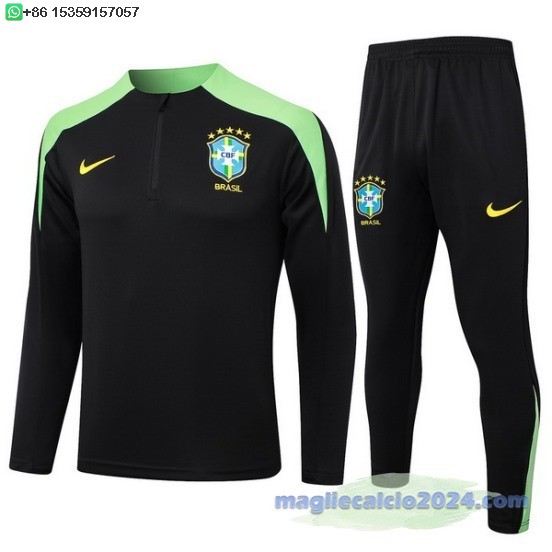 Set Completo Sudadera Formazione Brasilee 2024 Nero Verde Poco Prezzo