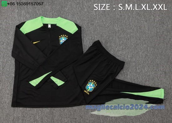 Set Completo Sudadera Formazione Brasilee 2024 Nero Verde Poco Prezzo