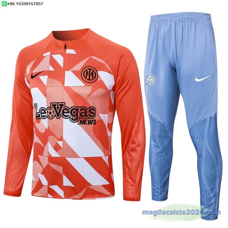 Set Completo Sudadera Formazione Inter Milan 2024 2025 Arancione Bianco Poco Prezzo