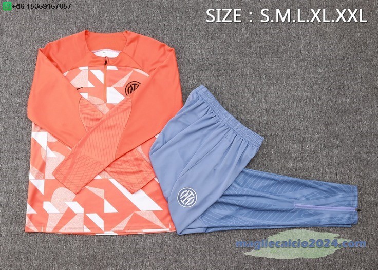 Set Completo Sudadera Formazione Inter Milan 2024 2025 Arancione Bianco Poco Prezzo