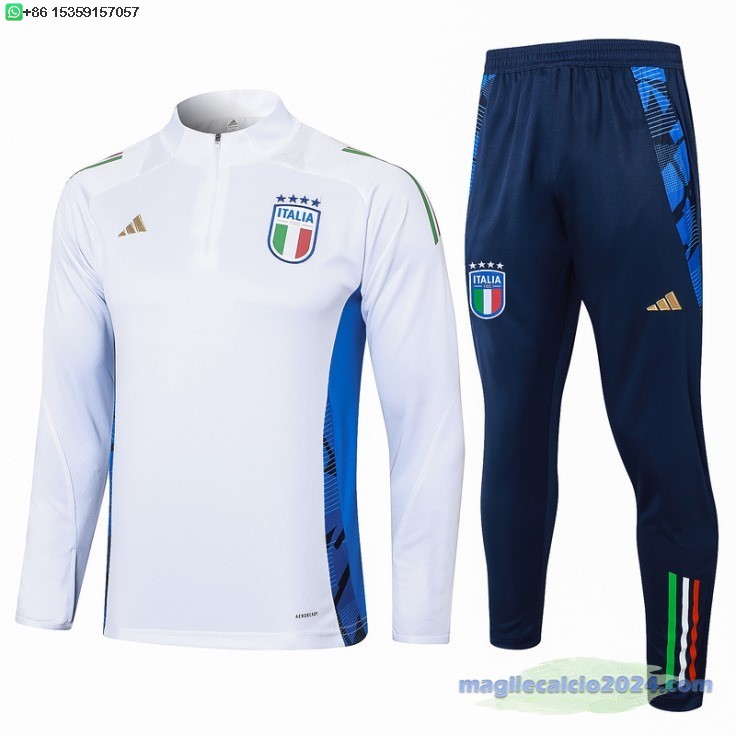 Set Completo Sudadera Formazione Italia 2024 Bianco Blu Navy Poco Prezzo