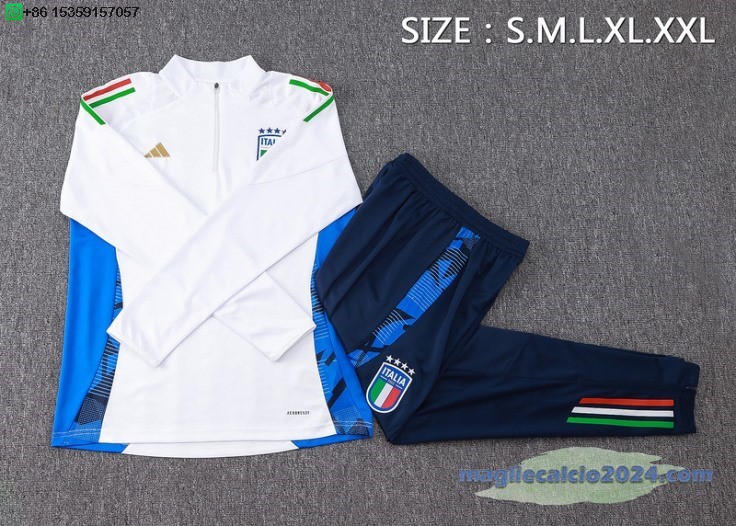 Set Completo Sudadera Formazione Italia 2024 Bianco Blu Navy Poco Prezzo