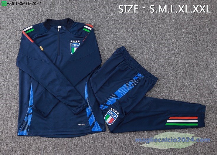 Set Completo Sudadera Formazione Italia 2024 Blu Navy Poco Prezzo