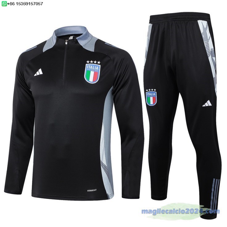 Set Completo Sudadera Formazione Italia 2024 Nero Grigio Poco Prezzo