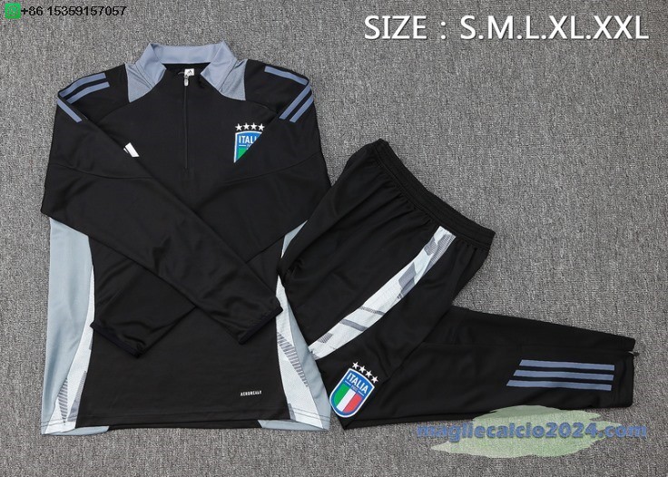 Set Completo Sudadera Formazione Italia 2024 Nero Grigio Poco Prezzo