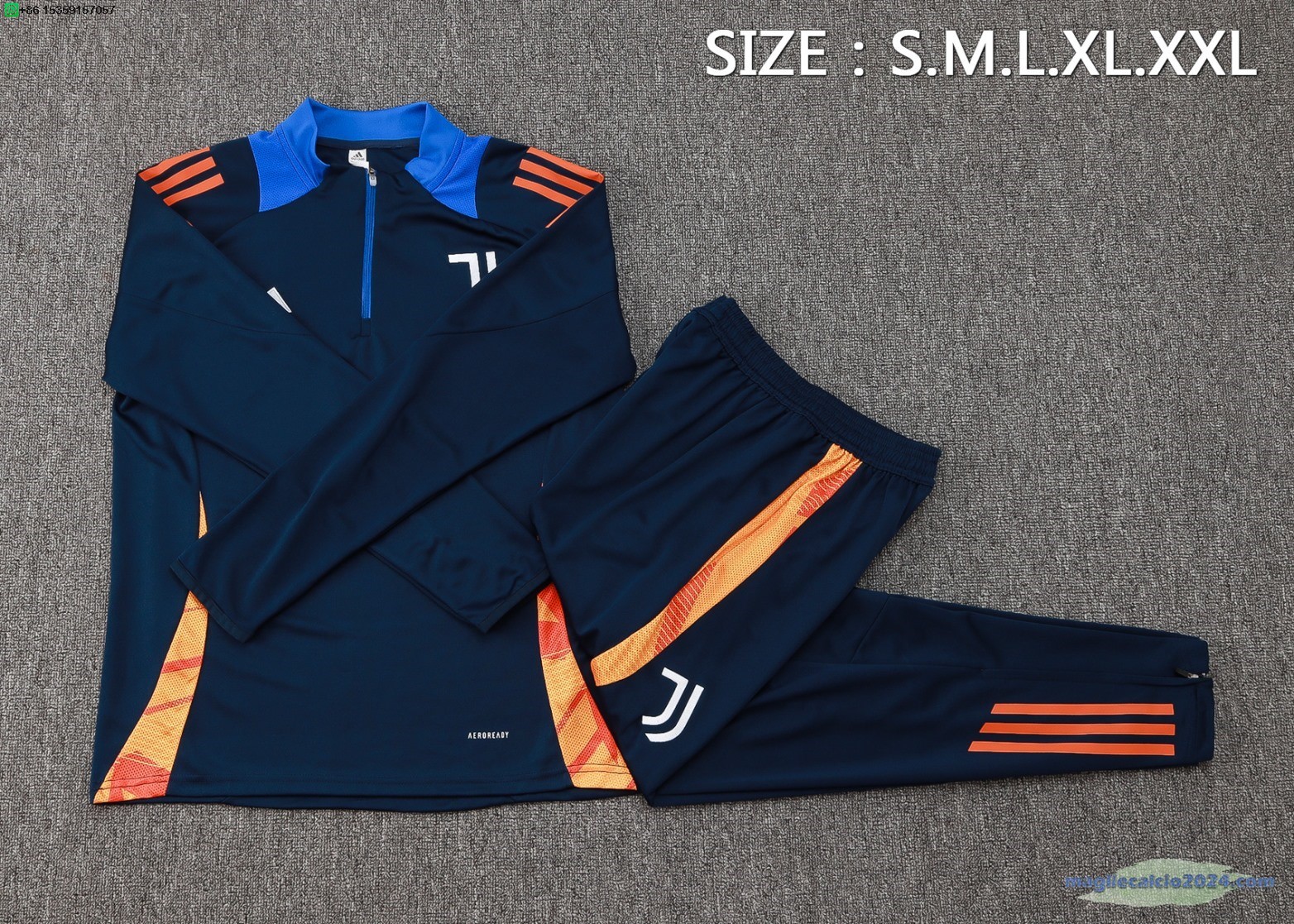 Set Completo Sudadera Formazione Juventus 2024 2025 Blu Navy Arancione Poco Prezzo