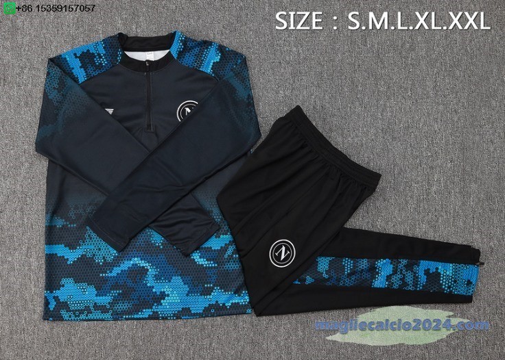 Set Completo Sudadera Formazione Napoli 2024 2025 Blu Nero Poco Prezzo