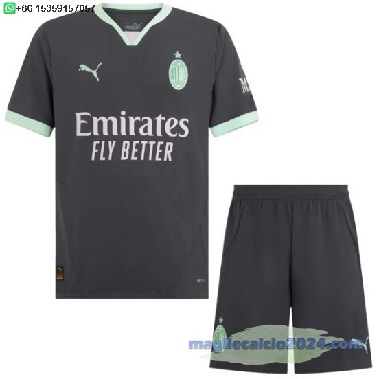 Terza Conjunto De Bambino AC Milan 2024 2025 Nero Poco Prezzo