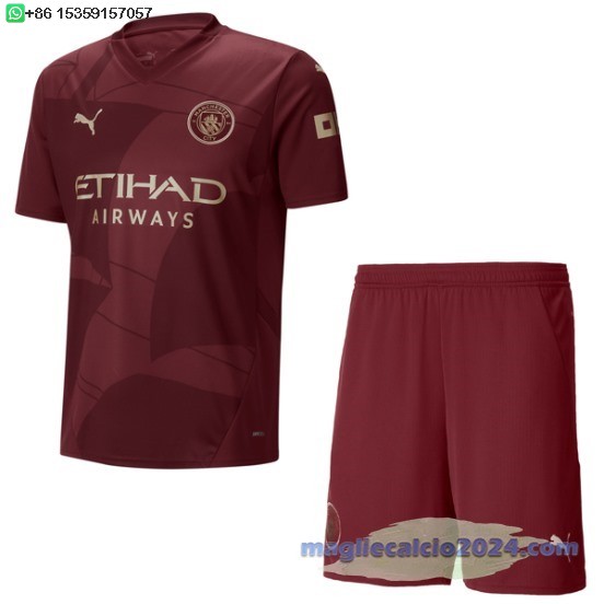 Terza Conjunto De Bambino Manchester City 2024 2025 Borgogna Poco Prezzo