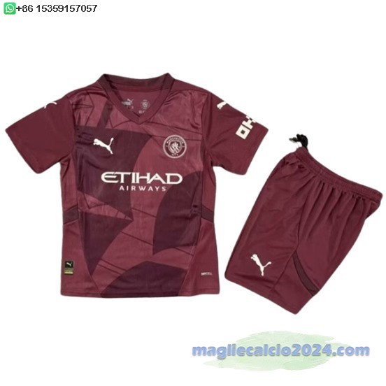 Terza Conjunto De Bambino Manchester City 2024 2025 Borgogna Poco Prezzo