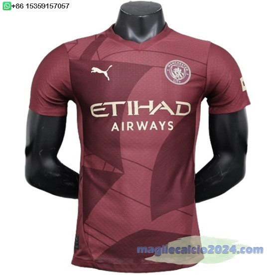 Terza Giocatori Maglia Manchester City 2024 2025 Rosso Poco Prezzo