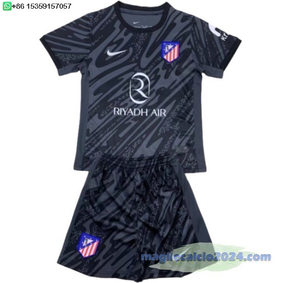 Portiere Set Completo Bambino Atlético Madrid 2024 2025 Nero Poco Prezzo